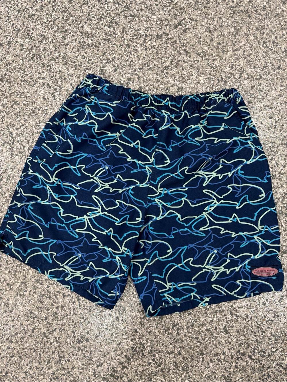 Vineyard Vines Swim Trunks Shark Print Beach Elastic Waist Blue Mens Size M